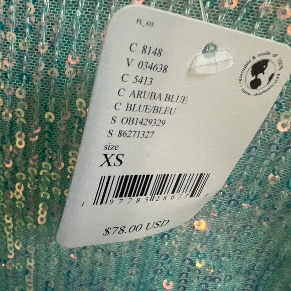 NWT new FREE PEOPLE gold rush sequin long sleeve tee top XS Aruba blue shimmer - Picture 6 of 14